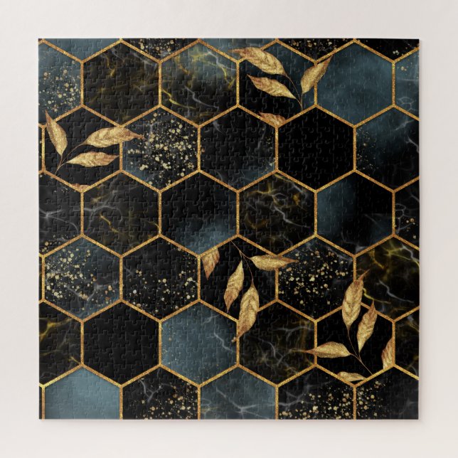 Eleganter Marmor & Gold: Abstrakte Hexagon-Textur Puzzle (Vertikal)