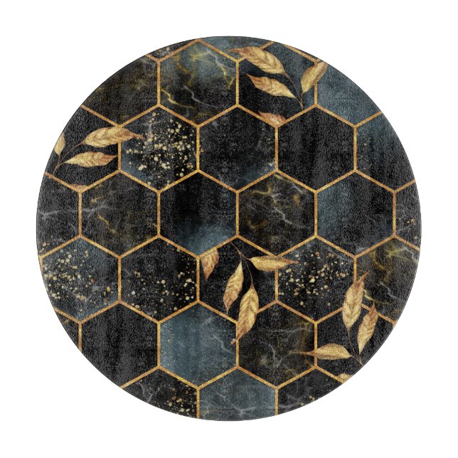 Eleganter Marmor & Gold: Abstrakte Hexagon-Textur Schneidebrett (Vorderseite)