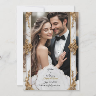 Eleganter Marmor & Gold Hochzeitsempfang Einladung