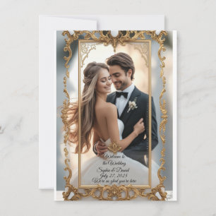 Eleganter Marmor & Gold Hochzeitsempfang Einladung