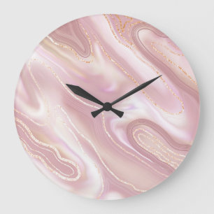 Eleganter Marmor: Goldstruktur der Rose Große Wanduhr