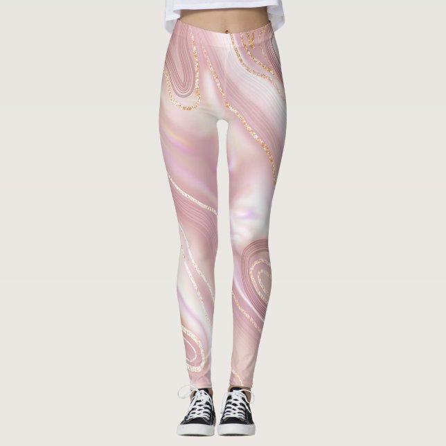 Eleganter Marmor: Goldstruktur der Rose Leggings (Vorderseite)