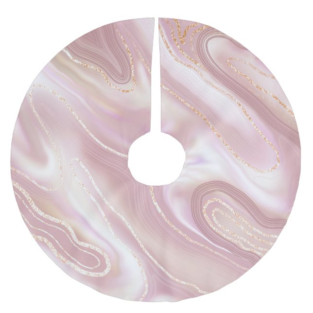 Eleganter Marmor: Goldstruktur der Rose Polyester Weihnachtsbaumdecke (Vorderseite)