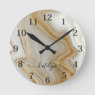 Eleganter Marmor in Gold Runde Wanduhr