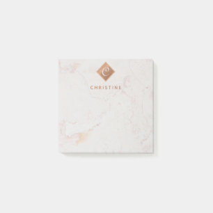 Eleganter Marmor-Kupfermonogramm, braun, weiß Post-it Klebezettel