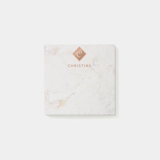 Eleganter Marmor-Kupfermonogramm, braun, weiß Post-it Klebezettel (Vorderseite)