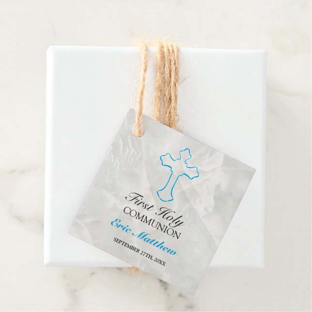Eleganter Marmor mit Blue Cross First Communation Geschenkanhänger (Beispiel)