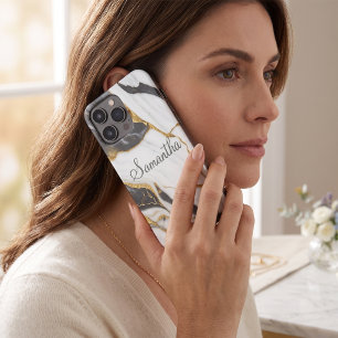 Eleganter Marmor personalisiert Gold Grau & Weiß Case-Mate iPhone 14 Pro Hülle