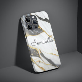 Eleganter Marmor Personalisiert Gold Gray & White Case-Mate iPhone 14 Pro Hülle
