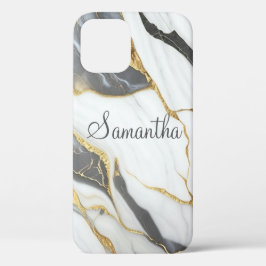 Eleganter Marmor Personalisiert Gold Gray & White Case-Mate iPhone Hülle