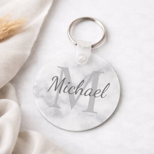 Eleganter Marmor personalisiertes Monogramm und Na Schlüsselanhänger
