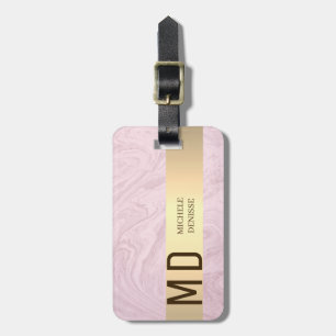 Eleganter Marmor Rosa Gold Metal Mit Monogramm Nam Gepäckanhänger