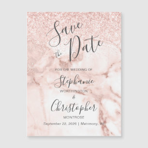 Eleganter Marmor Rose Gold Glitzer Save the Date Magnetkarte