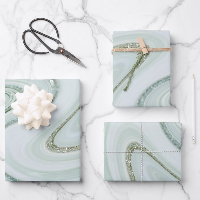 Eleganter Marmor Swirl Silver Glitzer Sparkle Glam Geschenkpapier Set (Vorderseite)