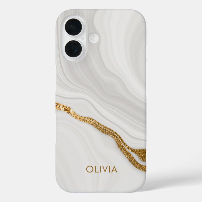 Eleganter Marmor und Gold Glitzer Personalisierter Case-Mate iPhone Hülle (Rückseite)