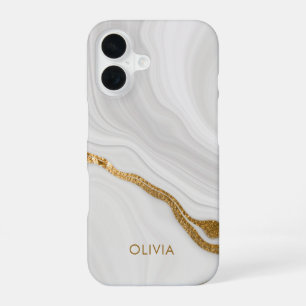 Eleganter Marmor und goldener Glitter personalisie iPhone 16 Hülle