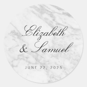 Eleganter Marmor White Gray Round Wedding Sticker