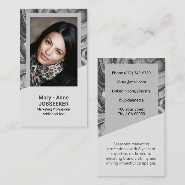 Eleganter Marmorjob Seeker Klasse Kreativ Grau Visitenkarte (Vorne/Hinten)