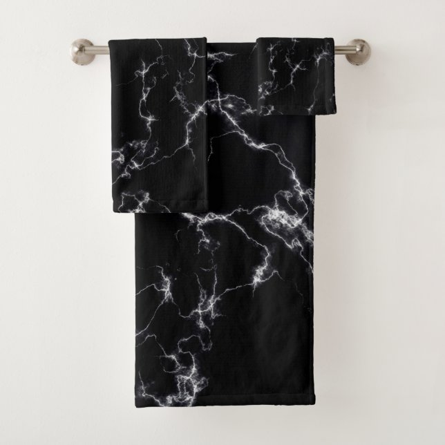 Eleganter Marmorstil4 - Schwarz und Weiß Badhandtuch Set (Insitu)