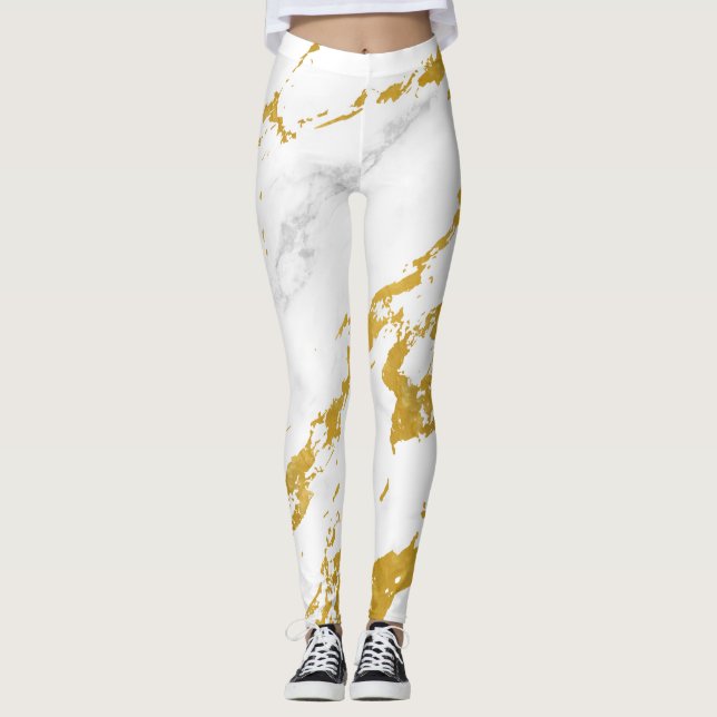 Eleganter Marmorstil6 - Gold und Weiß Leggings (Vorderseite)
