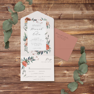 Eleganter Marsala-Pfirsich-Botanischer Garten All In One Einladung