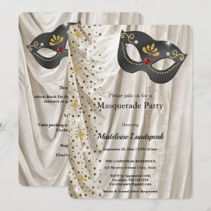Eleganter Maskenball Holzkohlemaske Elfenbein-Seid Einladung