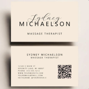 Eleganter Massage-Therapeut QR-Code Neutral Beige Visitenkarte