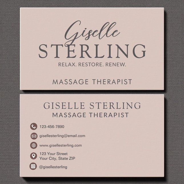 Eleganter Massagetherapeut Blush Pink Script Visitenkarte (Von Creator hochgeladen)