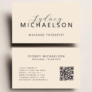 Eleganter Massagetherapeut QR Code Neutral Beige Visitenkarte
