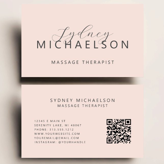 Eleganter Massagetherapeut QR-Code Rosa rot Visitenkarte (Von Creator hochgeladen)