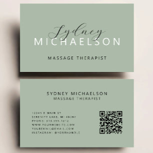 Eleganter Masseur QR Code Salbeigrün Visitenkarte