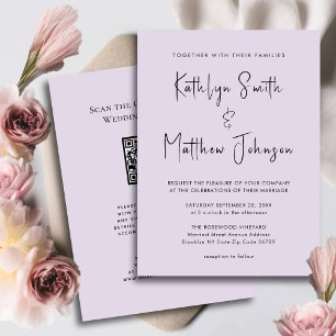 Eleganter Mauve QR Code in einer modernen Hochzeit Einladung