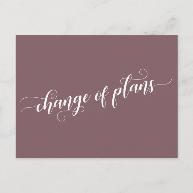 Eleganter Mauve-Wechsel von Plänen verzögert Hochz Postkarte (Vorderseite)
