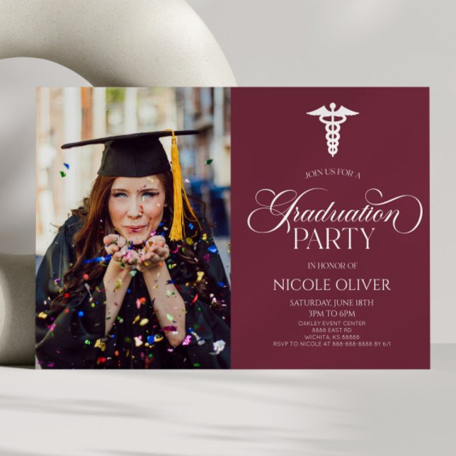 Eleganter Medical Caduceus Custom Picture Abschlus Einladung (Von Creator hochgeladen)