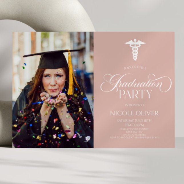 Eleganter Medical Caduceus Custom Picture Abschlus Einladung (Von Creator hochgeladen)