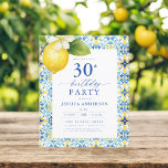 Eleganter mediterraner Lemon Floral 30. Geburtstag<br><div class="desc">Feiern Sie stilvoll mit einer eleganten mediterranen Zitronenblume. Dieses Design mit lebhaften gelben Zitronen und üppiger grüner Vegetation erinnert an den Charme des Mittelmeers und eignet sich perfekt für ein sonniges und anspruchsvolles Ereignis. Die feinen Blumenakzente fügen eine frische, einladende Touch hinzu, während elegante Typografie ein Gefühl der Verfeinerung schafft....</div>