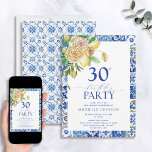 Eleganter mediterraner Lemon Floral 30. Geburtstag Einladung<br><div class="desc">Feiern Sie Ihr 30. Jahr im Stil! Egal ob Sie ein großes Party planen oder etwas Intimeres, diese elegante mediterrane Lemon Floral zum 30. Geburtstag lädt zum Set für Ihren besonderen Tag ein. Dieses auffällige Design besticht durch eine Reihe von lebhaften gelben Zitronenfloralen in Aquarellfarben, die durch tiefblaue, mediterrane Kacheln...</div>