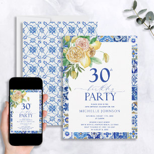 Eleganter mediterraner Lemon Floral 30. Geburtstag Einladung