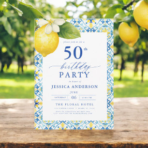 Eleganter mediterraner Lemon Floral 50. Geburtstag Einladung