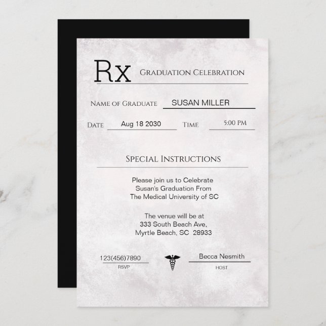 Eleganter medizinischer Verschreibungs-Pad-Abschlu Einladung (Vorne/Hinten)