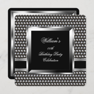 Eleganter Men Black Silver Birthday Party Man 2 Einladung