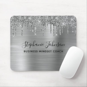 Eleganter Metallic Silver Funkelnd Glitzer Tropfen Mousepad