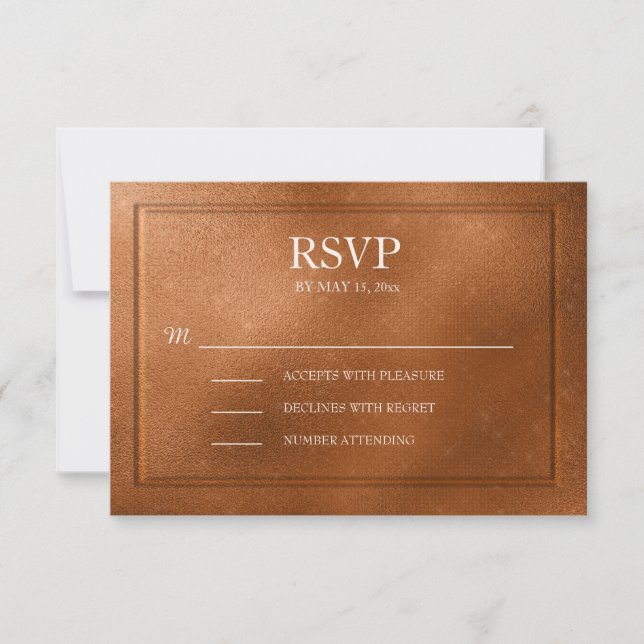 Eleganter metallischer Kupfer-Hochzeitstich RSVP (Vorderseite)
