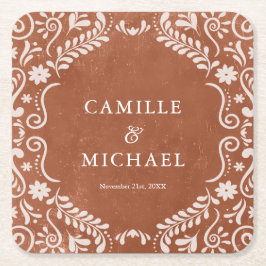 Eleganter mexikanischer Wedding Papel Picado Unter Rechteckiger Pappuntersetzer