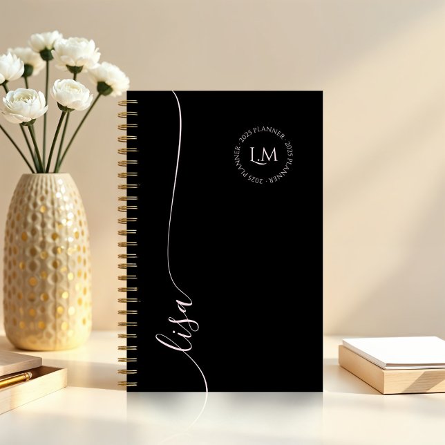 Eleganter Minimal-Anfangsbuchstaben Planer (Elegant Minimal Monogram Initials Script Name Planner (Front))