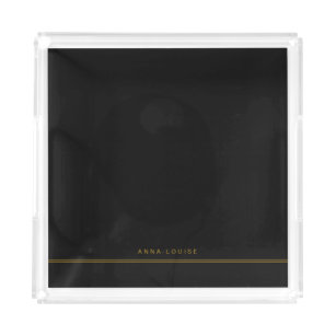 Eleganter Minimal Black Gold Line Name Acryl Tablett