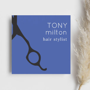 Eleganter Minimal Blue Black Scissors Friseurstyli Quadratische Visitenkarte