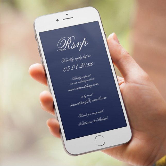 Eleganter Minimal Blue Digital Wedding RSVP Einladung (Von Creator hochgeladen)