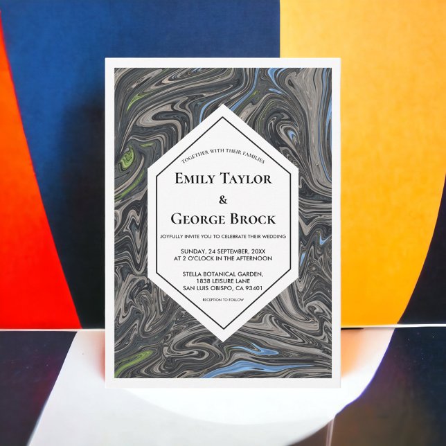 Eleganter Minimal Blue Gray Waves Abstrakt Hochzei Einladung (Von Creator hochgeladen)