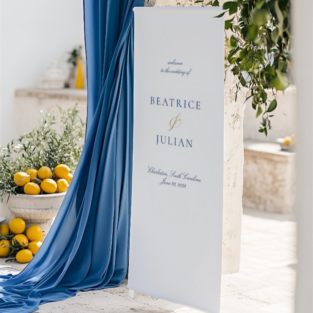 Eleganter Minimal Blue & White Wedding Willkommen Banner (Elegant Minimal Blue & White Wedding Welcome Banner)